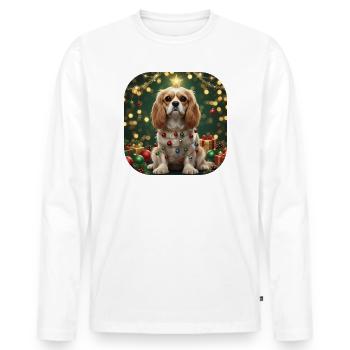 Festlicher Welpe unter Weihnachtslichterstern - Männer Premium Bio Langarmshirt - Weiß - Vorne - Nico (187cm)