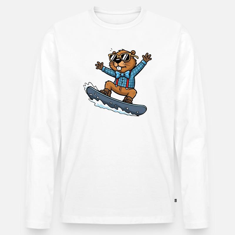 Cooler Snowboard Biber Comic Sonnenbrille - Männer Premium Bio Langarmshirt - Weiß
