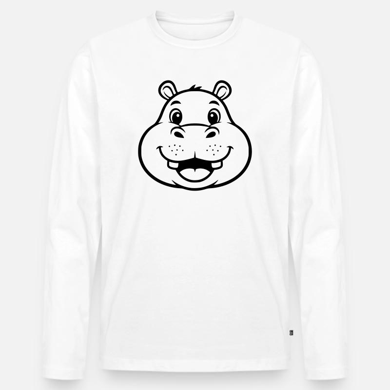 Lachendes Hippo Gesicht Kopf Vektor - Männer Premium Bio Langarmshirt - Weiß