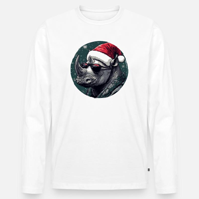 Rhino Santa mit Sonnenbrille - Männer Premium Bio Langarmshirt - Weiß