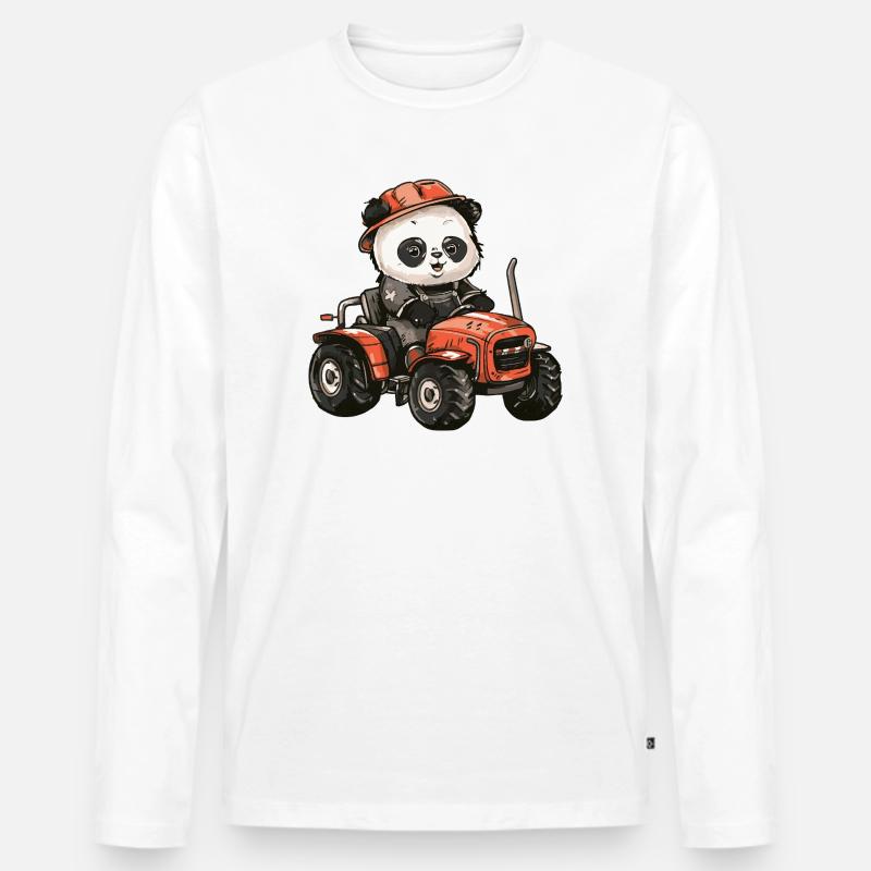 Panda Traktor Farmer - Männer Premium Bio Langarmshirt - Weiß
