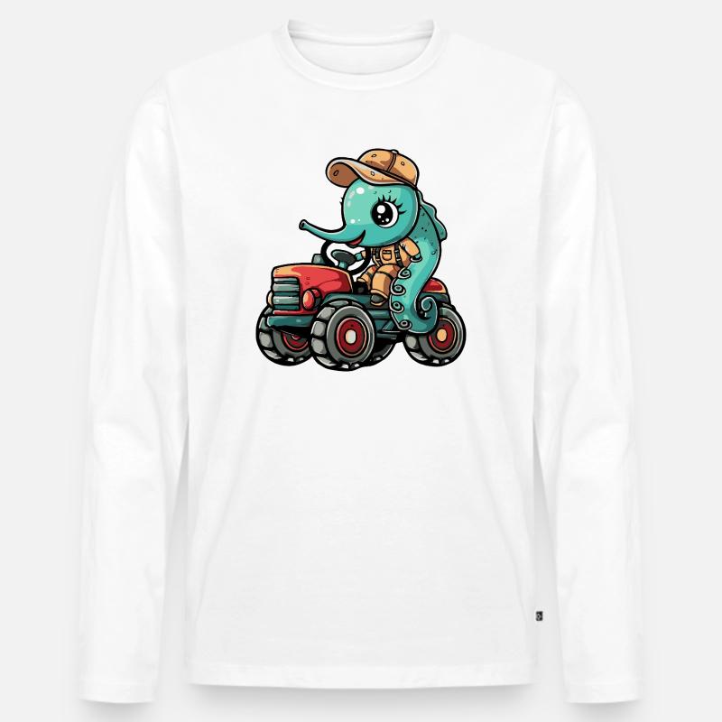 Seepferd Traktor Farmer - Männer Premium Bio Langarmshirt - Weiß