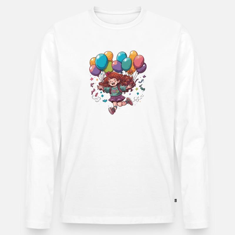 Fröhliches Mädchen mit Ballons - Männer Premium Bio Langarmshirt - Weiß