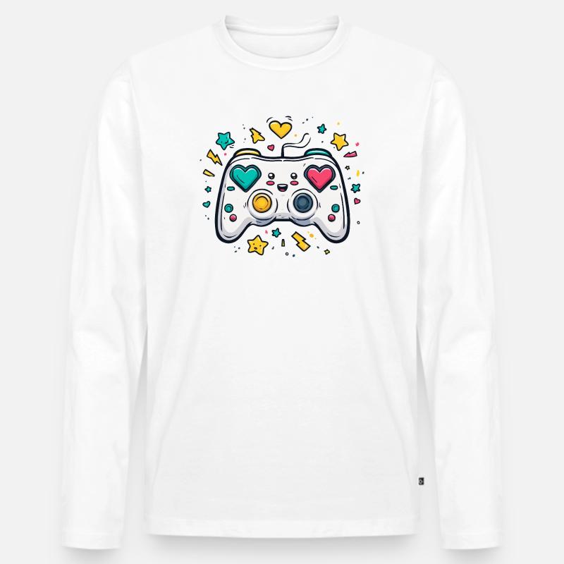 Herzcontroller Neon Spieldesign - Männer Premium Bio Langarmshirt - Weiß