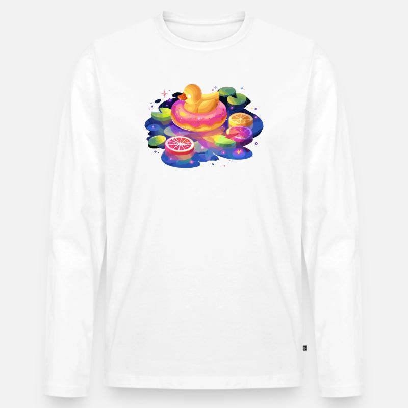 Fruchtiger Donut-Enten-Trip - Männer Premium Bio Langarmshirt - Weiß