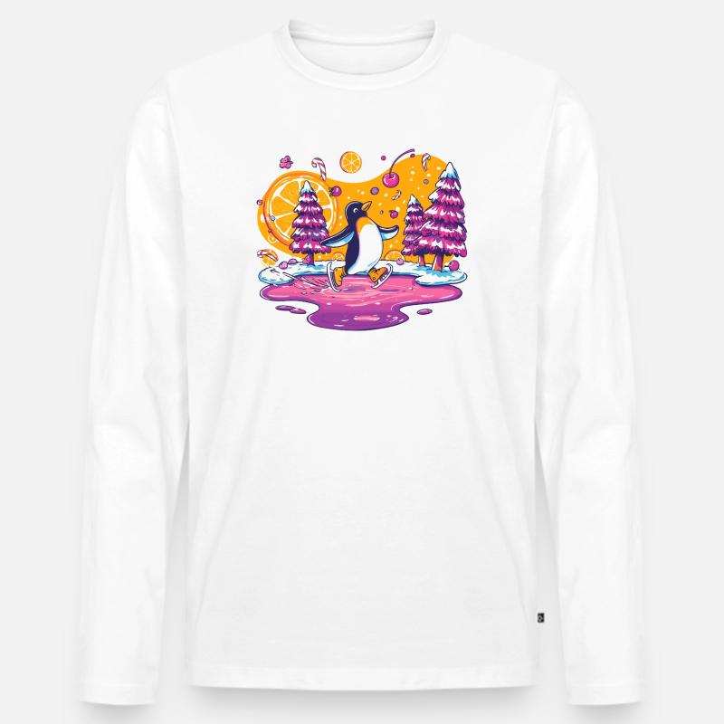 Winterpinguin Skater Farbexplosion - Männer Premium Bio Langarmshirt - Weiß