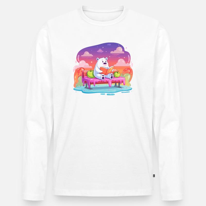 Lesender Eisbär im Farbtraum - Männer Premium Bio Langarmshirt - Weiß