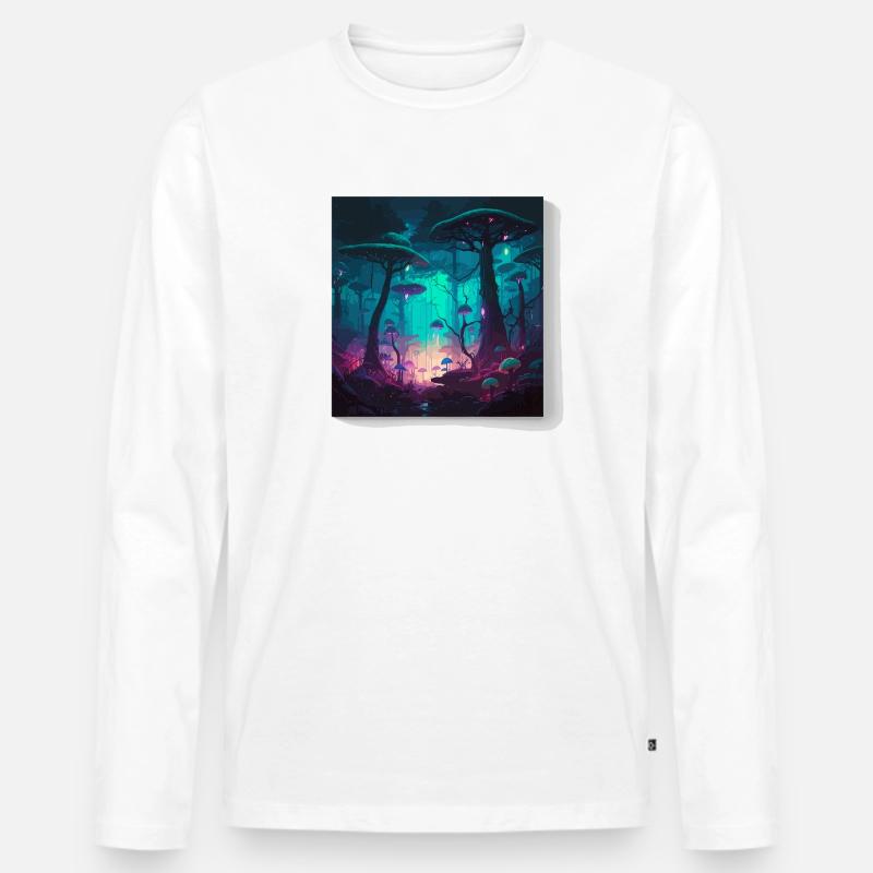 Neonwald der Leuchtpilze - Männer Premium Bio Langarmshirt - Weiß