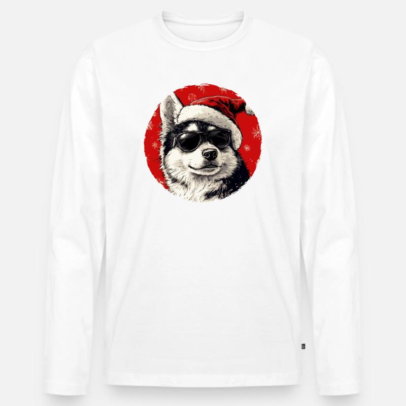 Husky Santa mit Sonnenbrille - Männer Premium Bio Langarmshirt - Weiß