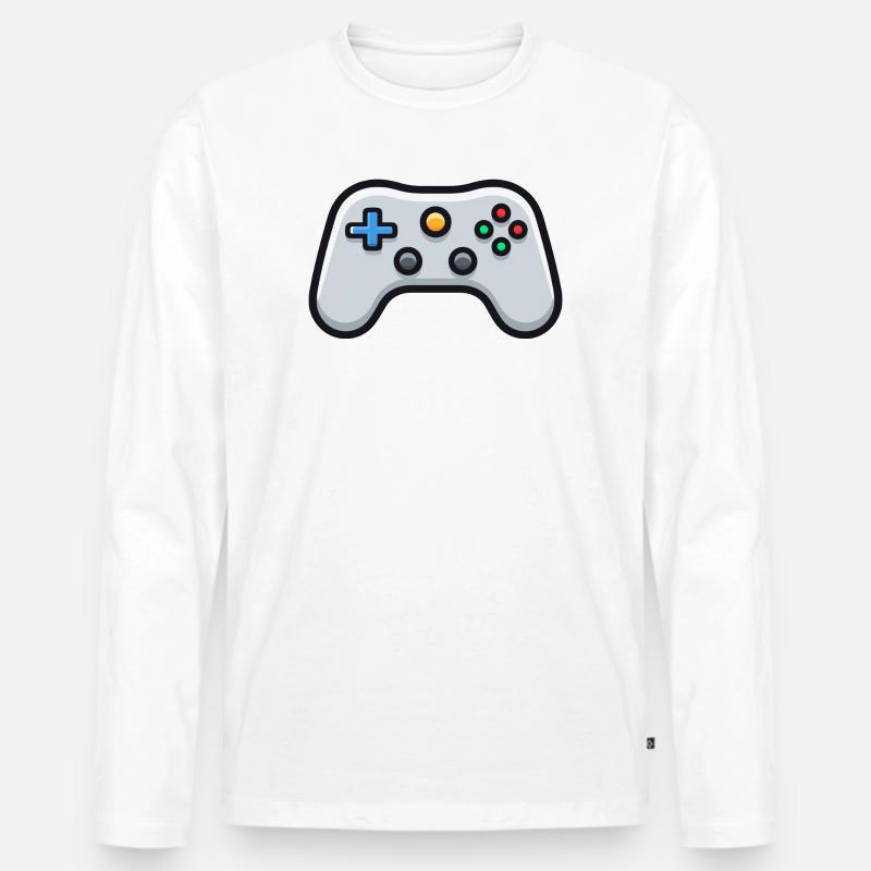 Gamepad-Logo, Controller, Retro-Konsole - Männer Premium Bio Langarmshirt - Weiß