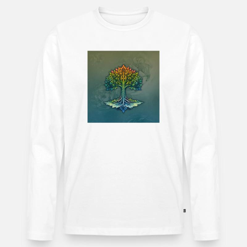 Geflochtener Regenbogenbaum - Männer Premium Bio Langarmshirt - Weiß