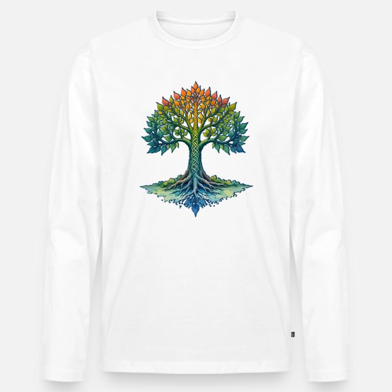 Regenbogenbaum des Lebens - Männer Premium Bio Langarmshirt - Weiß
