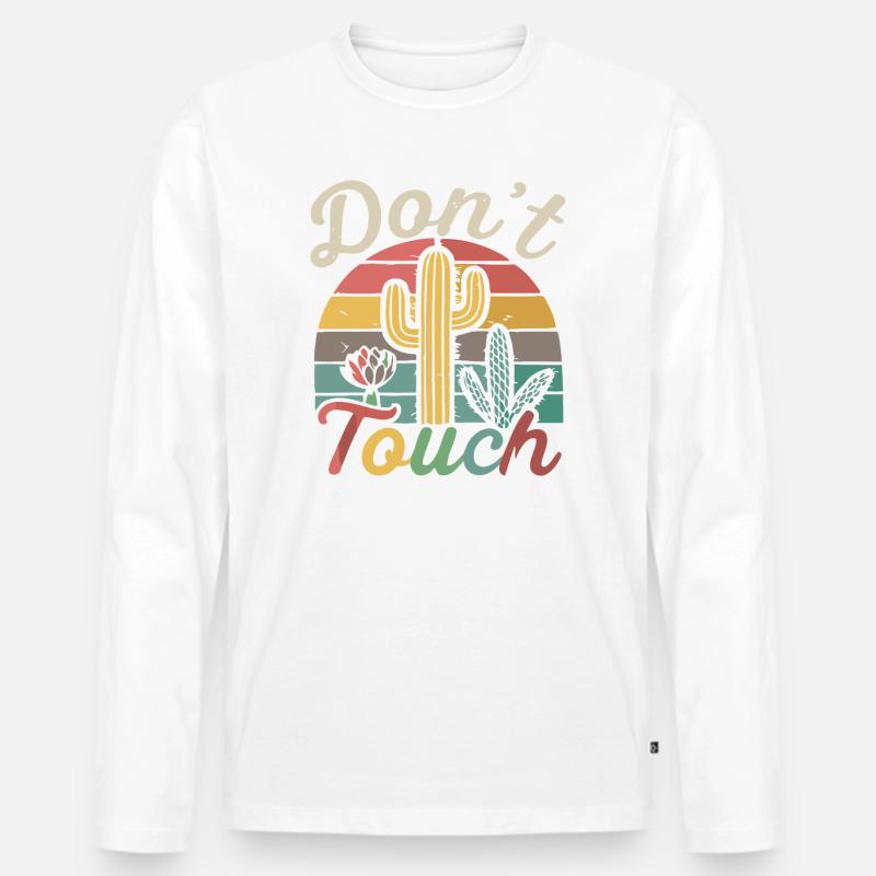 Fass Retro Cactus nicht an - Männer Premium Bio Langarmshirt - Weiß