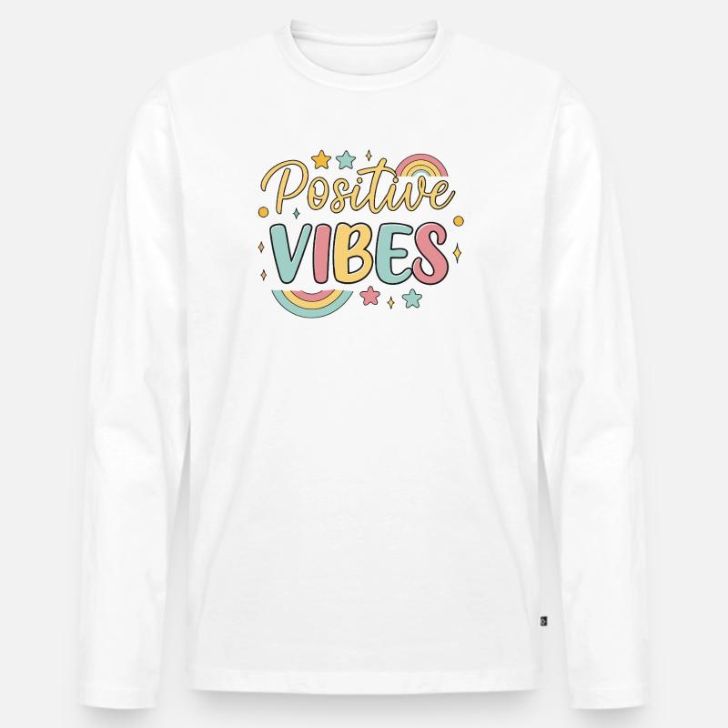 Regenbogen-Positive Vibes - Männer Premium Bio Langarmshirt - Weiß