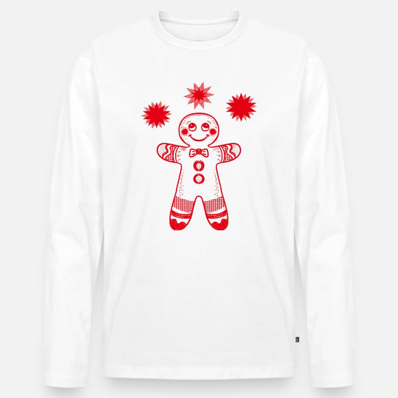 Lebkuchenmann mit Sternen - Männer Premium Bio Langarmshirt - Weiß