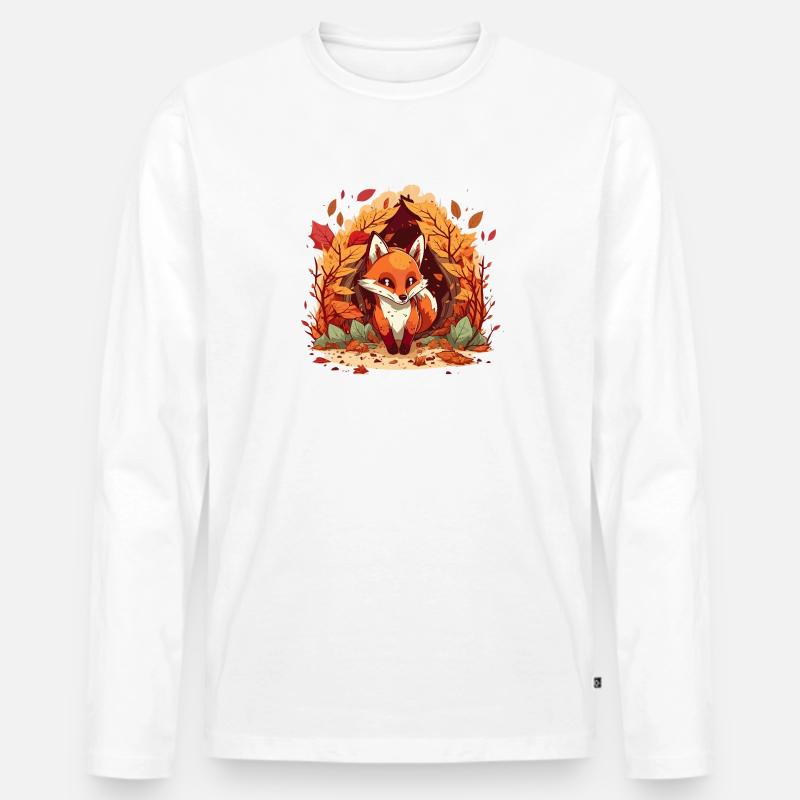 Herbstfuchs im Blätterkreis - Männer Premium Bio Langarmshirt - Weiß