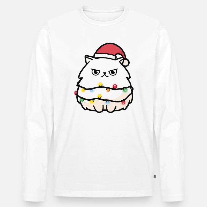 Kuschelkätzchen mit Lichterkette - Männer Premium Bio Langarmshirt - Weiß
