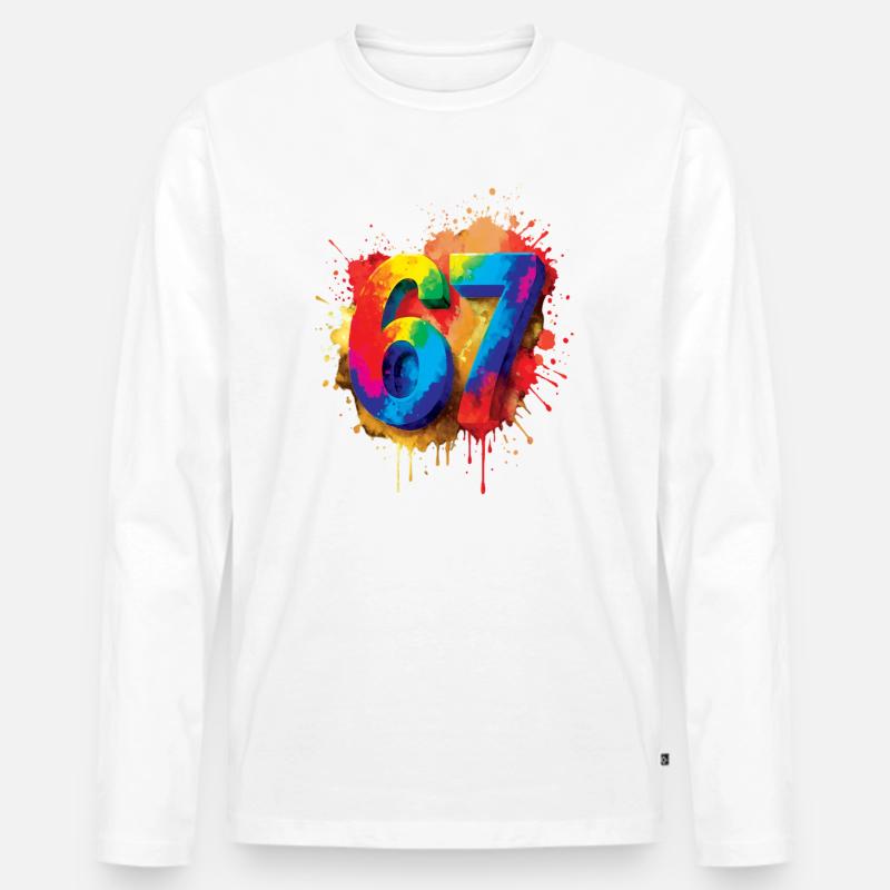 Nummer 67 Splash Colorful Design Nummer - Männer Premium Bio Langarmshirt - Weiß