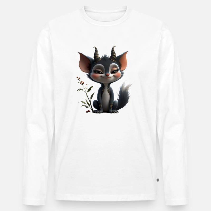 Waldgoblin-Katze mit Hörnern - Männer Premium Bio Langarmshirt - Weiß