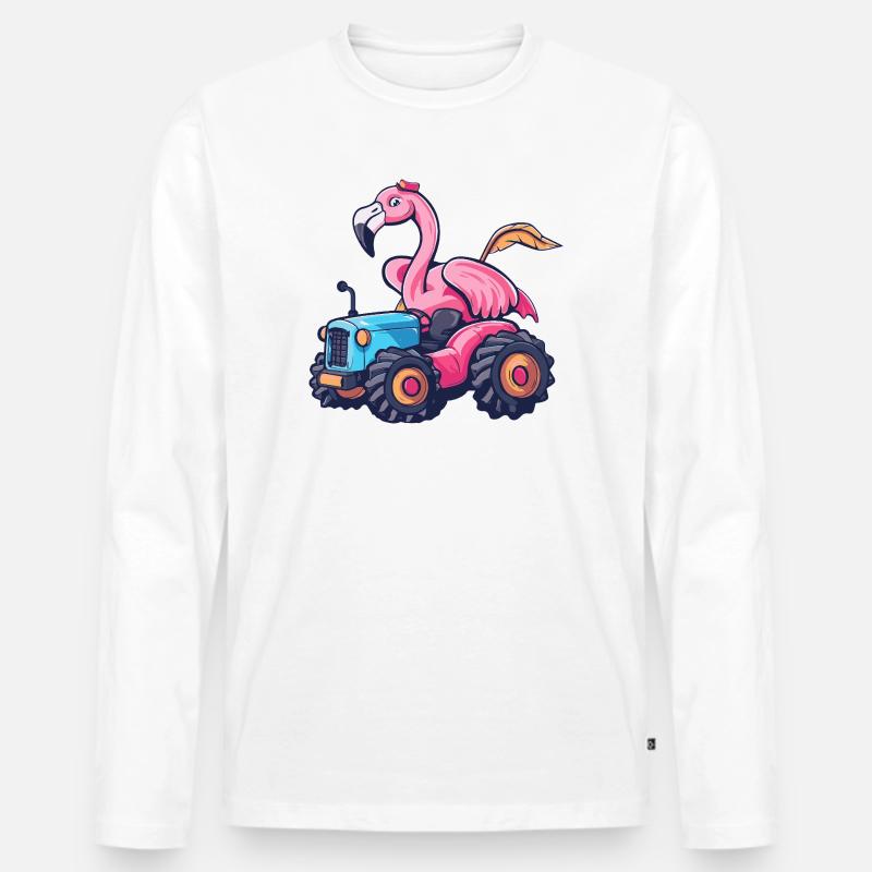 Flamingo Traktor Farmer - Männer Premium Bio Langarmshirt - Weiß