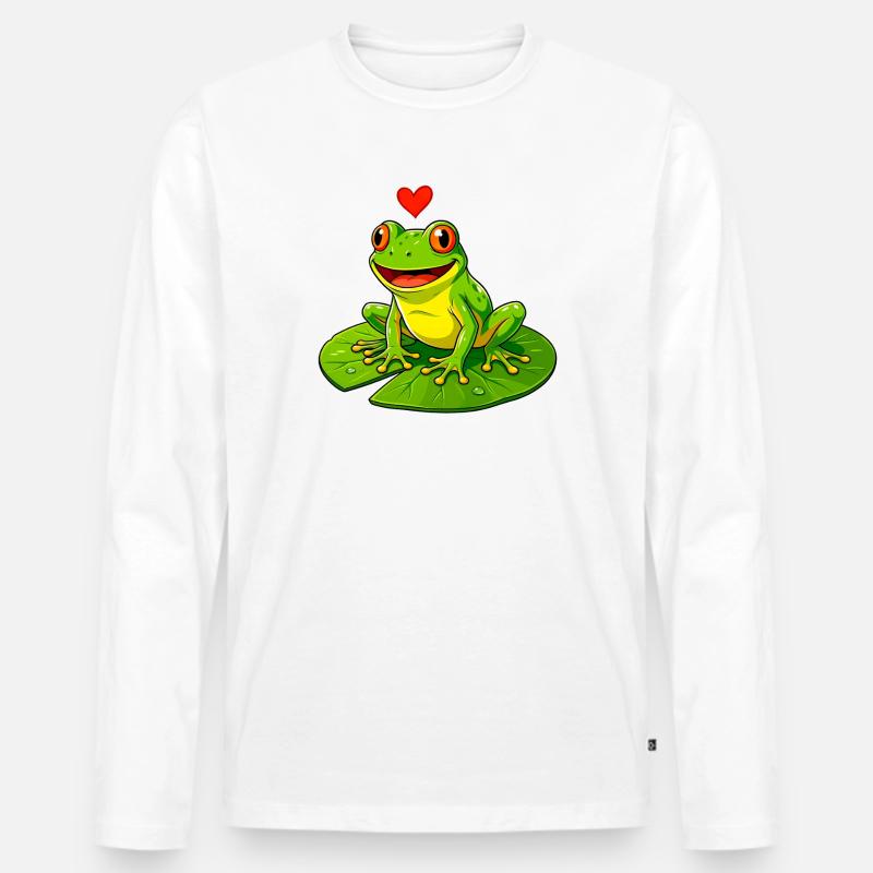 Frosch mit Herz auf Seerose. - Männer Premium Bio Langarmshirt - Weiß