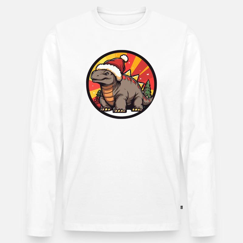 Dinosaurier Comic Santa - Männer Premium Bio Langarmshirt - Weiß