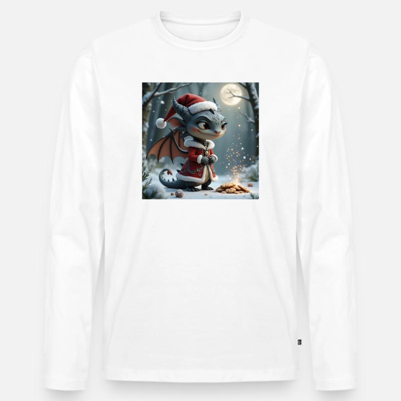 Weihnachtsdrache im verschneiten Wald - Männer Premium Bio Langarmshirt - Weiß