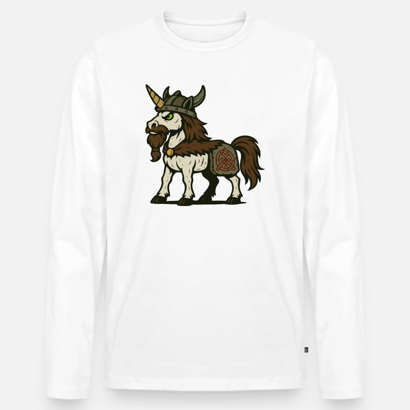 Wikinger-Krieger-Einhorn mit Bart und nordischem Zeichen - Männer Premium Bio Langarmshirt - Weiß