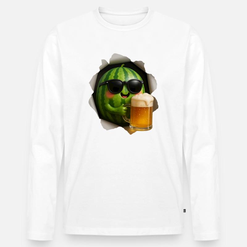 Wassermelone Bier - Männer Premium Bio Langarmshirt - Weiß