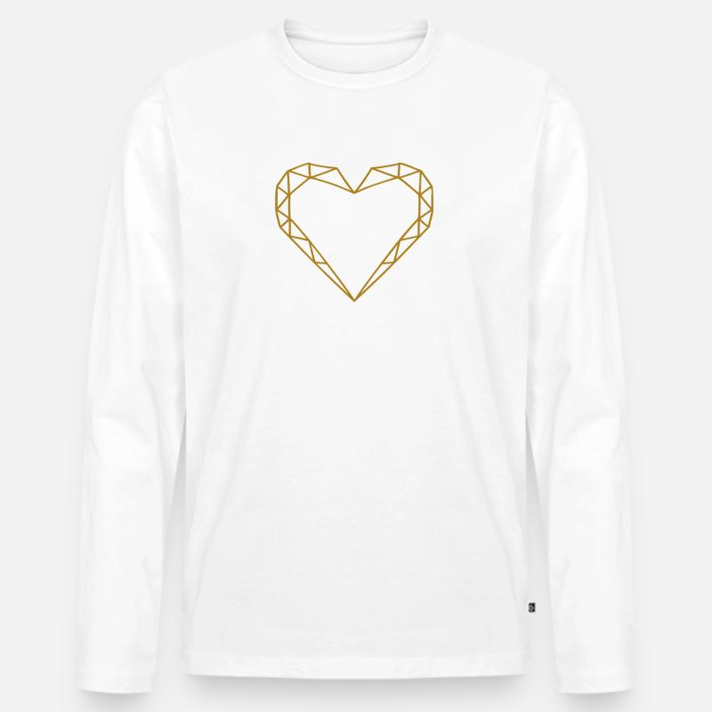 Polygon Herz Edel Handgemalt Goldherz - Männer Premium Bio Langarmshirt - Weiß