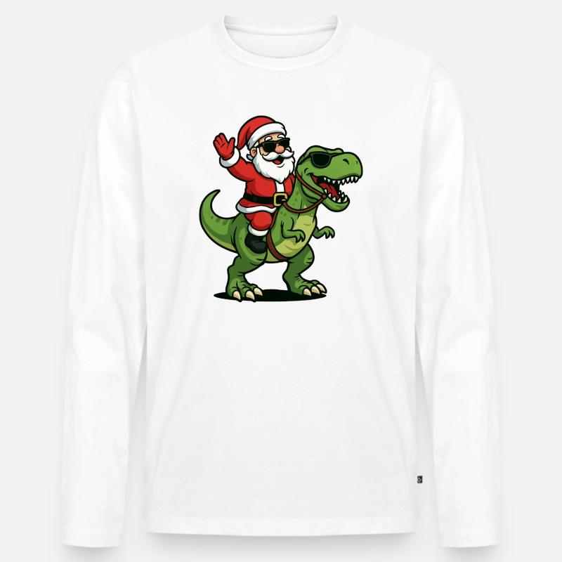 Weihnachts T Rex mit Santa Swag - Männer Premium Bio Langarmshirt - Weiß