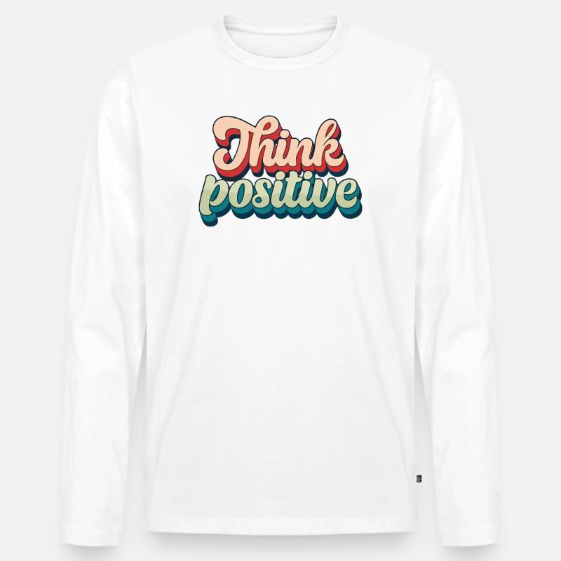 Think Positive Retro Script - Männer Premium Bio Langarmshirt - Weiß