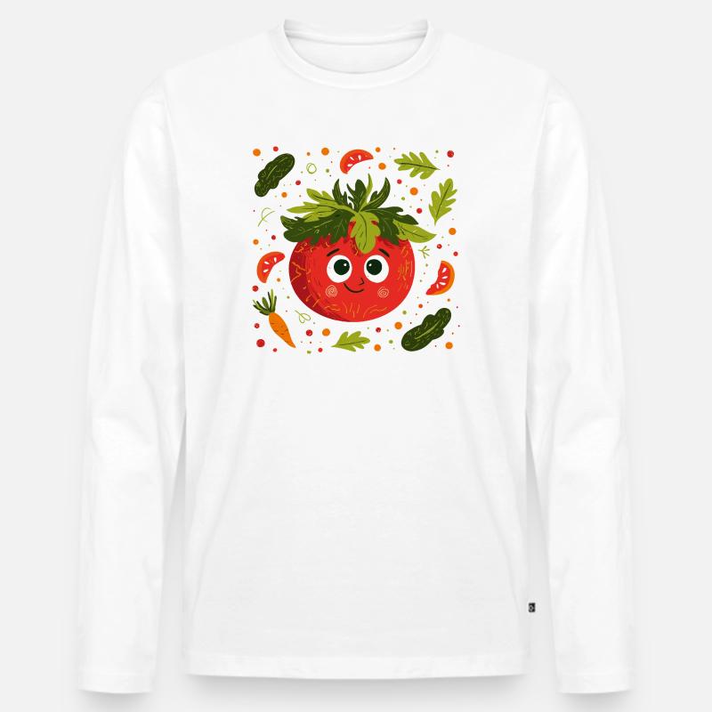 Fröhliche Tomate mit Kräuterkrone - Männer Premium Bio Langarmshirt - Weiß