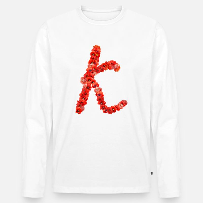 Initial K aus Mohnblumen - Männer Premium Bio Langarmshirt - Weiß