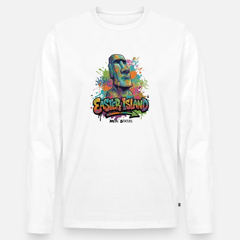 Moai – Hüter der Osterinsel - Vibrant Graffiti  - Männer Premium Bio Langarmshirt - Weiß