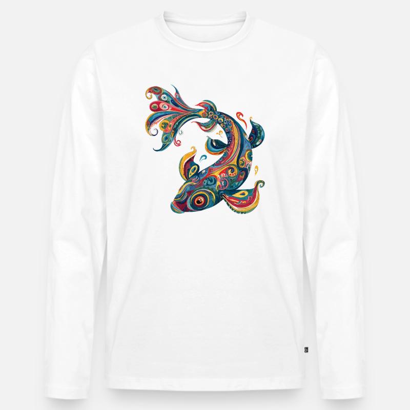 Farbwirbelfisch Muster - Männer Premium Bio Langarmshirt - Weiß