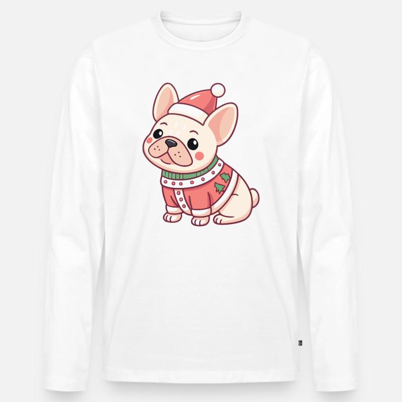 Weihnachtswelpe im roten Pullover - Männer Premium Bio Langarmshirt - Weiß