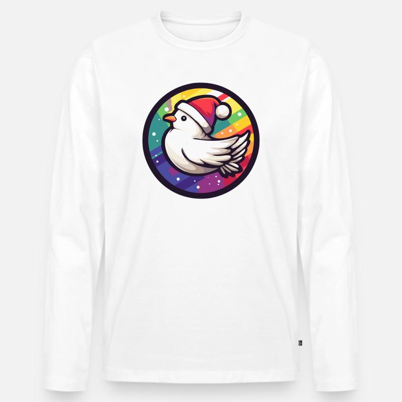 Weihnachtsvogel im Regenbogenring - Männer Premium Bio Langarmshirt - Weiß