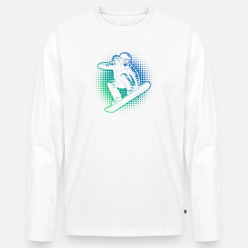 Neon Snowboarder Halftone - Männer Premium Bio Langarmshirt - Weiß