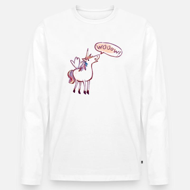 Einhorn Comic, wow, Staunt - Männer Premium Bio Langarmshirt - Weiß