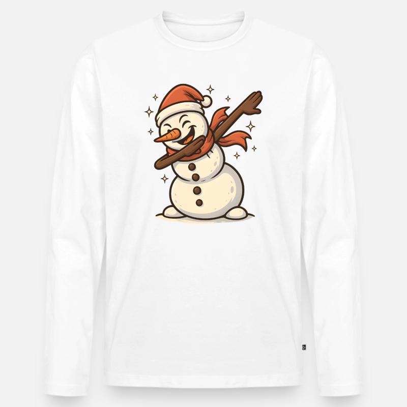 Cooler Schneemann Dab - Männer Premium Bio Langarmshirt - Weiß