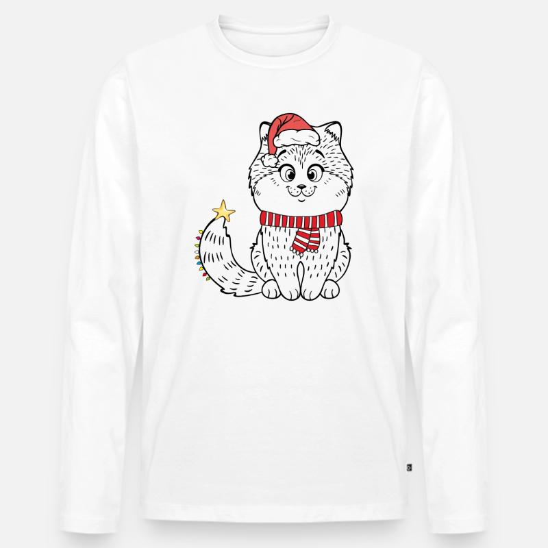 Weihnachten Katze - Männer Premium Bio Langarmshirt - Weiß