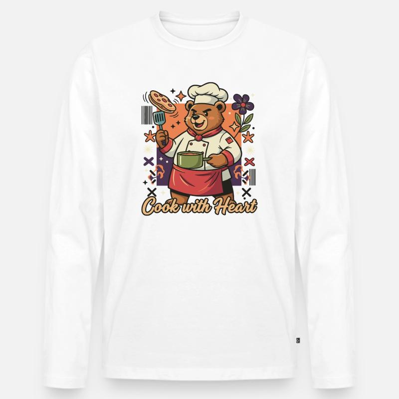 Kochbär mit Herz - Männer Premium Bio Langarmshirt - Weiß