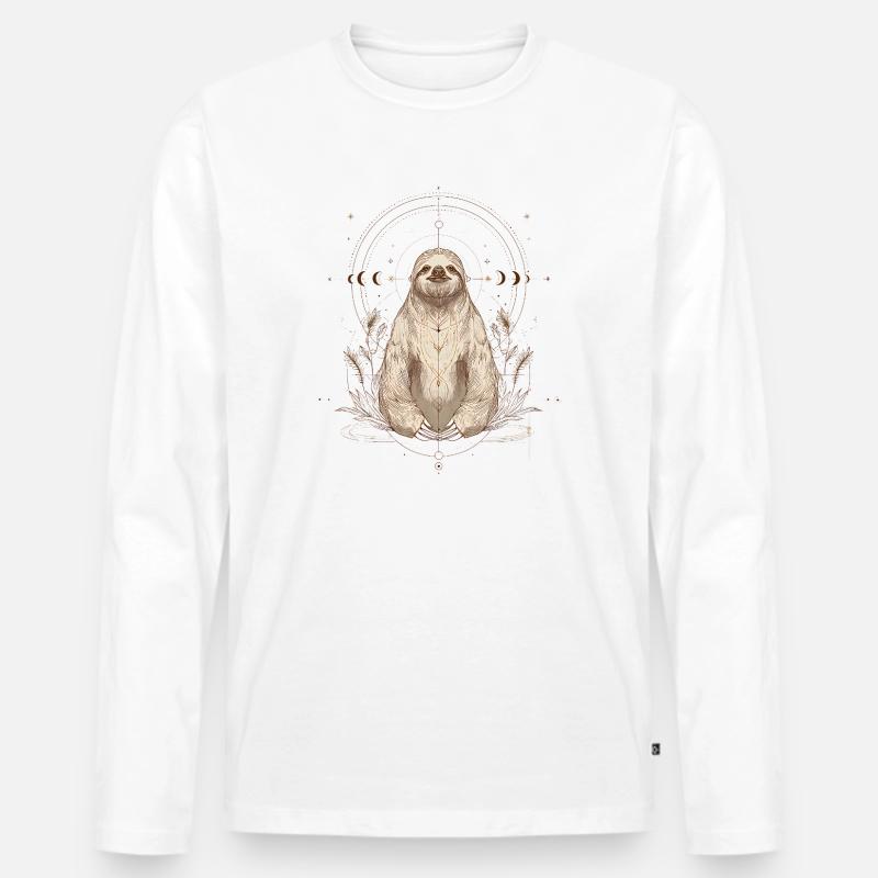Faultier mit Mondphasen im Boho Stil - Männer Premium Bio Langarmshirt - Weiß