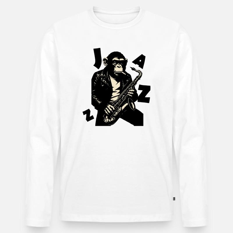 Saxophonaffe in Lederjacke - Männer Premium Bio Langarmshirt - Weiß