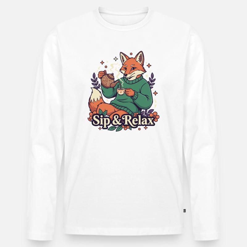 Fuchs Teezeit – Ruhe genießen - Männer Premium Bio Langarmshirt - Weiß