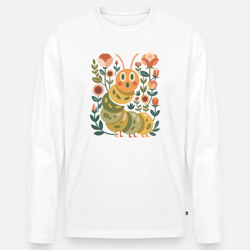 Raupe im Blumengarten - Männer Premium Bio Langarmshirt - Weiß