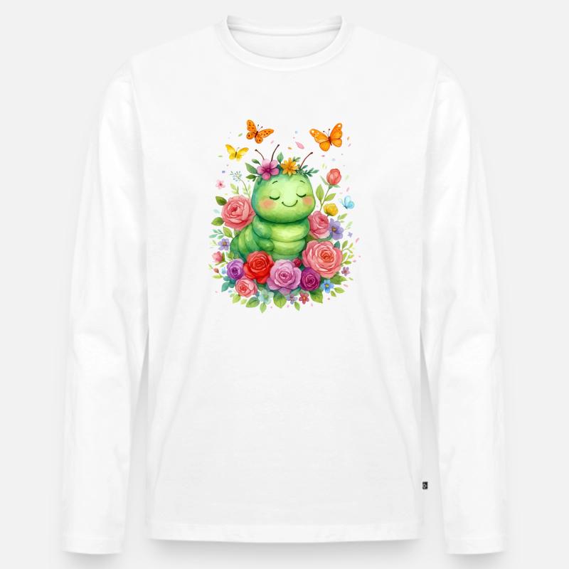 Raupe Schmetterling  - Männer Premium Bio Langarmshirt - Weiß