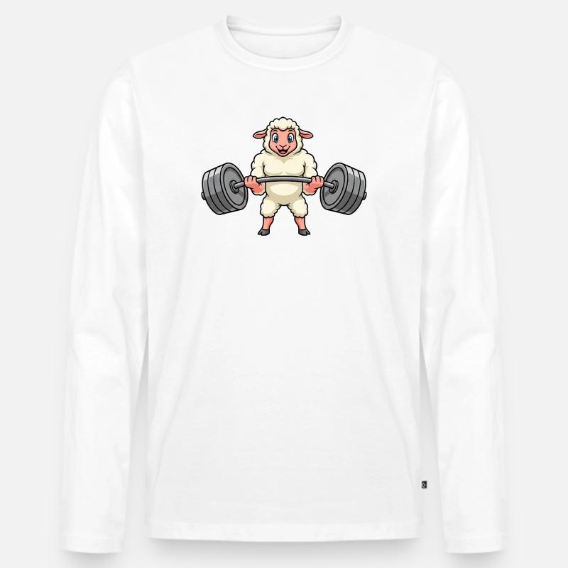 Starkes Schaf mit Hantel Krafttraining Cartoon - Männer Premium Bio Langarmshirt - Weiß