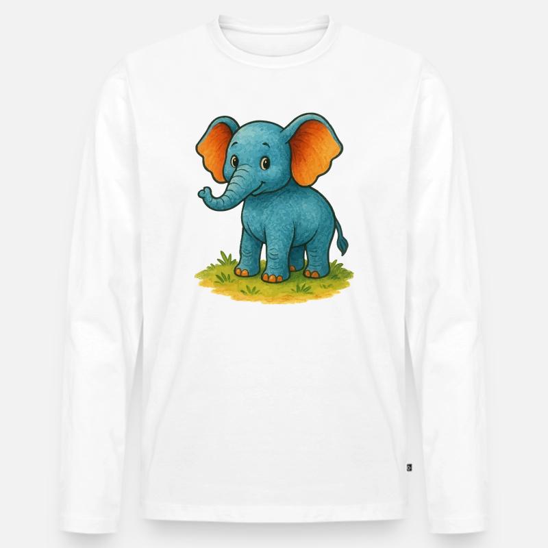 Elefant Comic - Männer Premium Bio Langarmshirt - Weiß